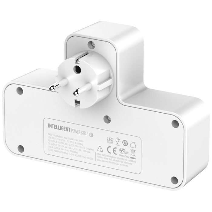 Listwa zasilająca Beline                 z podświetleniem LED 2xUSB-A/USB-C/2xAC biały