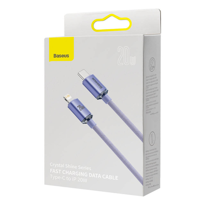 Baseus Crystal Shine Series kabel przewód USB do szybkiego ładowania i transferu danych USB Typ C - Lightning 20W 2m fioletowy (CAJY000305)