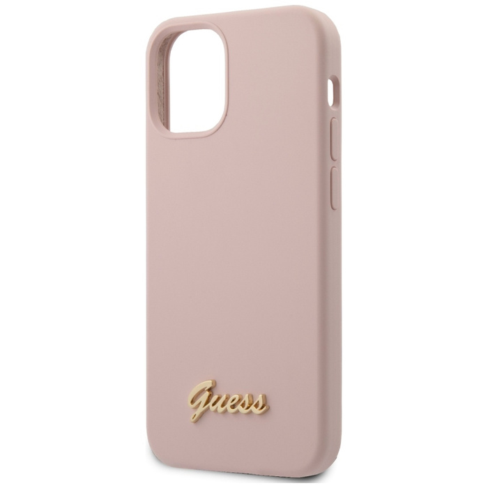 Etui GUESS Apple iPhone 12 Mini Silicone Script Gold Logo Jasnoróżowy Hardcase
