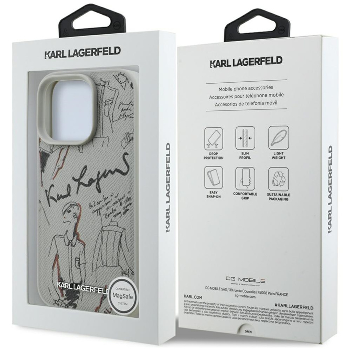 Etui Karl Lagerfeld Grained Pattern &    Logo MagSafe do iPhone 16 Pro szary