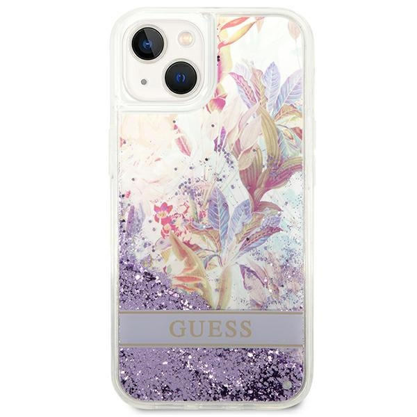 Etui GUESS Apple iPhone 14 Plus Flower Liquid Glitter Fioletowy Hardcase