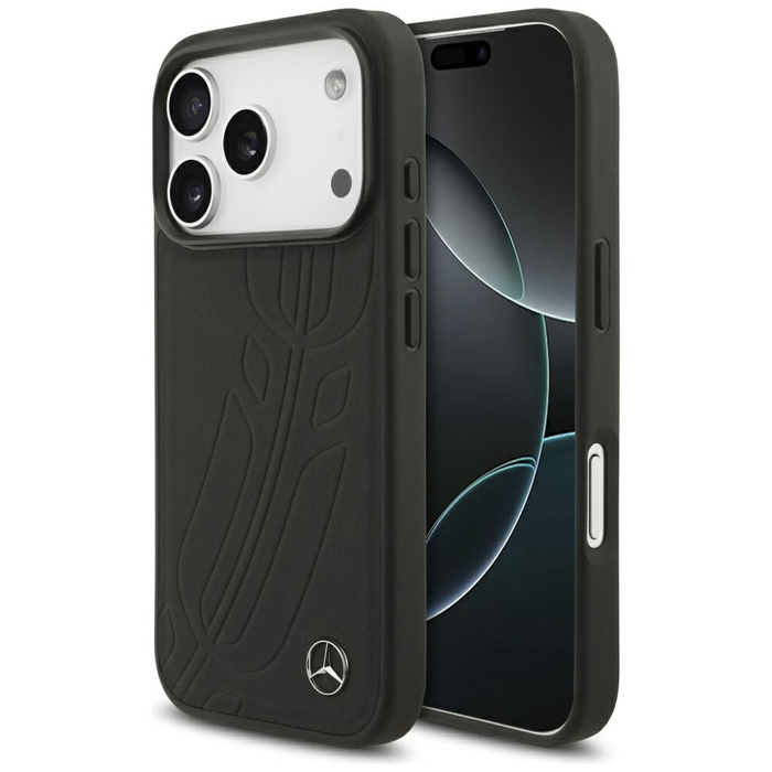 Etui Mercedes Leather Large Laurel Leave MagSafe do iPhone 17 Pro czarny