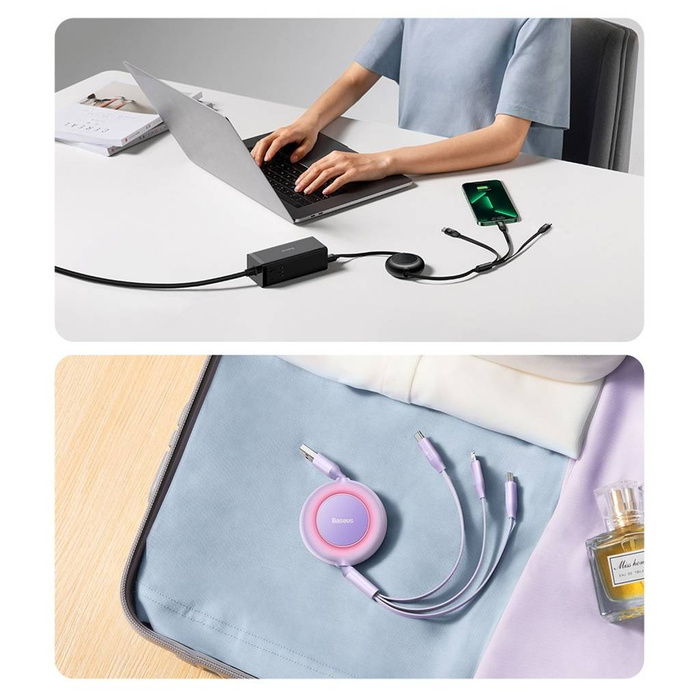 Baseus Bright Mirror 2 zwijany kabel przewód 3w1 USB Typ A - micro USB + Lightning + USB Typ C 66W 1.1m zielony (CAMJ010106)