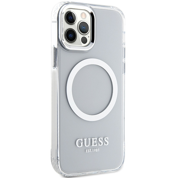 Etui Guess GUHMP12MHTRMS iPhone 12/12 Pro 6.1" srebrny/silver hard case Metal Outline Magsafe Case