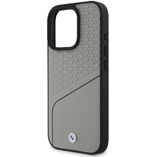 Etui BMW iPhone 16 Pro 6.3" szary/grey hardcase Sign Leather Textured and Line MagSafe