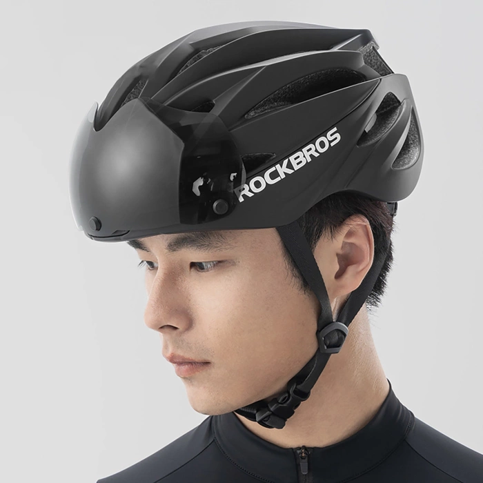 Kask rowerowy Rockbros z szybką, odpinane okulary z ochroną UV, unisex - zielony