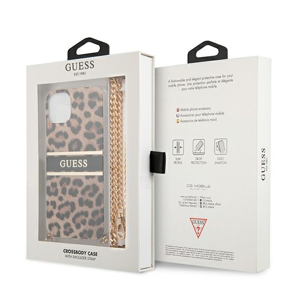 Etui GUESS Apple iPhone 13 Mini Leopard Gold Strap Brązowy Hardcase