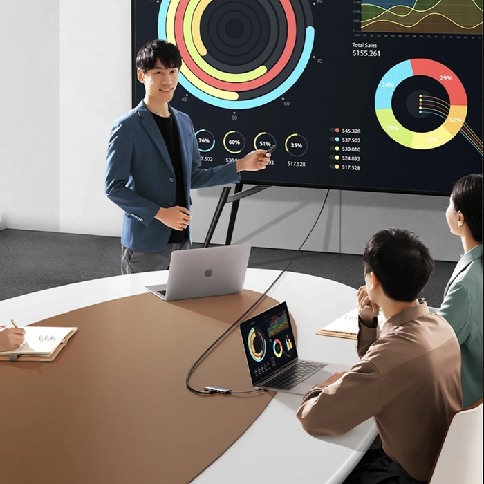 Hub USB-C Ugreen CM498, 3x USB 3.0, HDMI 4k 30Hz, VGA, RJ45, SD/TF, PD 100W (szary)