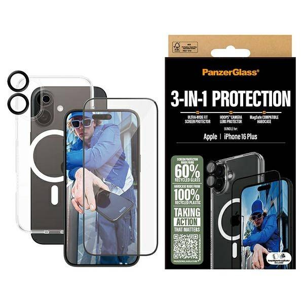 Etui PanzerGlass Bundle 3in1 iPhone 16 Plus 6.7" D3O Hardcase + Screen Protector UWF+ Lens B1293+2863+1283
