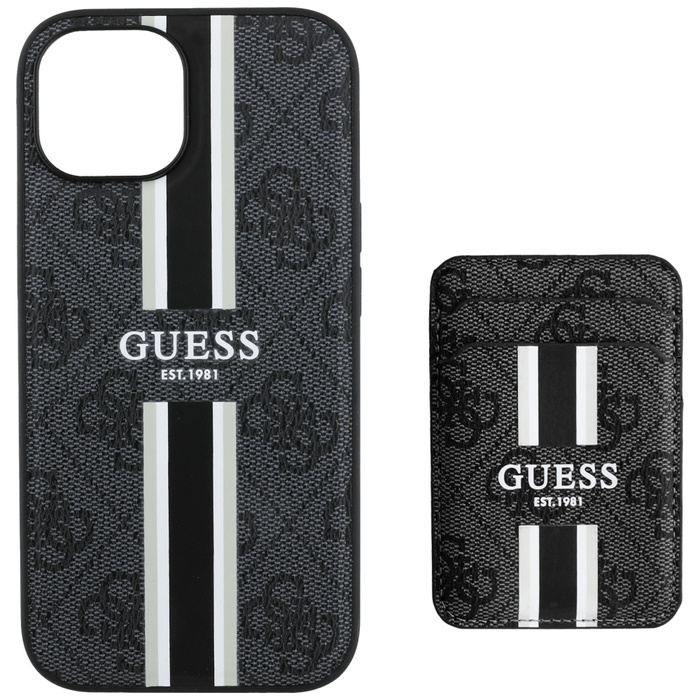 Etui Guess 4G Stripes z portfelem         Magsafe do iPhone 15 czarny
