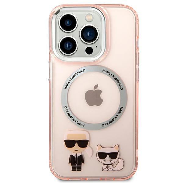 Etui Karl Lagerfeld iPhone 14 Pro 6,1" hardcase różowy/pink Karl & Choupette Aluminium Magsafe