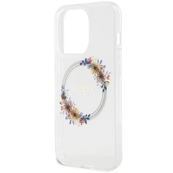 Etui Guess GUHMP15LHFWFCT iPhone 15 Pro 6.1" transparent hardcase IML Flowers Wreatch MagSafe Case