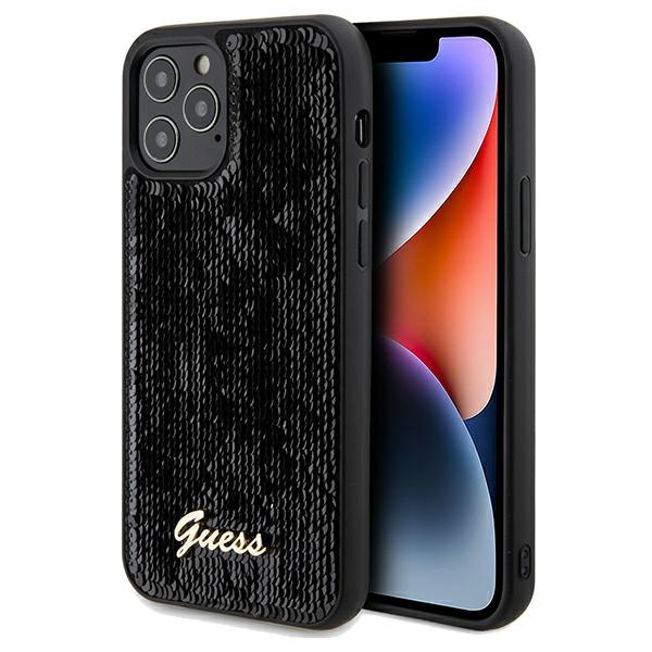 Etui Guess GUHCP12MPSFDGSK iPhone 12/12 Pro 6.1" czarny/black hardcase Sequin Script Metal Case