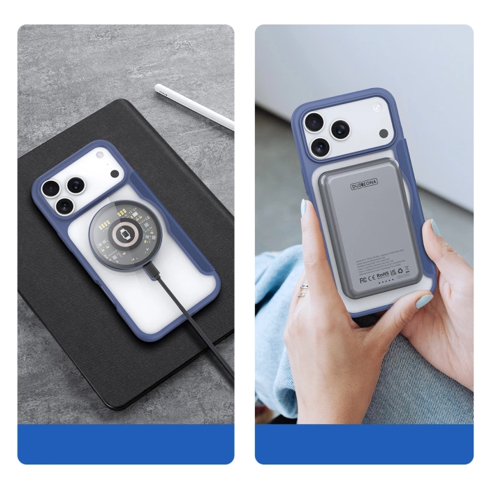 Etui Dux Ducis Skin X Pro na iPhone 17 Pro z portfelem, kompatybilne z MagSafe – niebieskie
