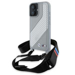 Etui BMW iPhone 16 szary/grey hardcase M Edition Carbon Stripe & Strap