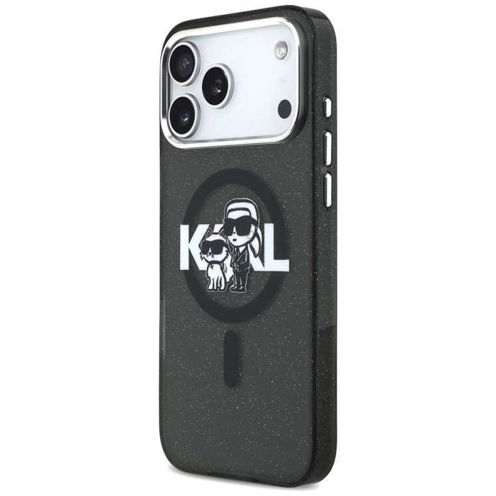Etui Karl Lagerfeld IML Glitter Karl &   Choupette Sketch Logo MagSafe do iPhone 17 Pro Max czarny