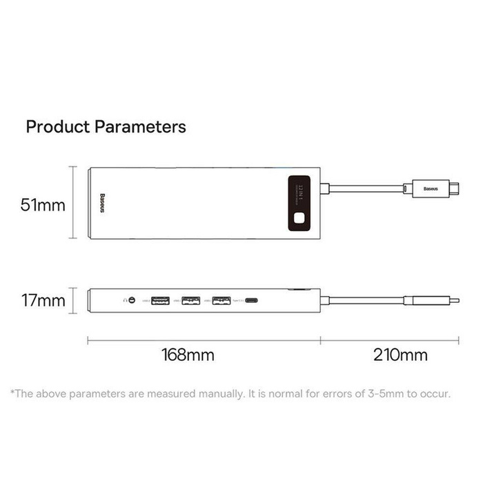 Baseus Metal Gleam wielofunkcyjny HUB USB Typ C 12w1 HDMI / DP / USB Typ C / minijack 3.5mm / RJ45 / SD (WKWG020213)