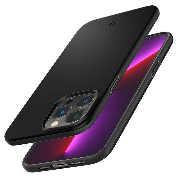 Etui Spigen iPhone 13 Pro Max Thin Fit Black Case + Szkło Hartowane Spigen Glas.Tr Slim