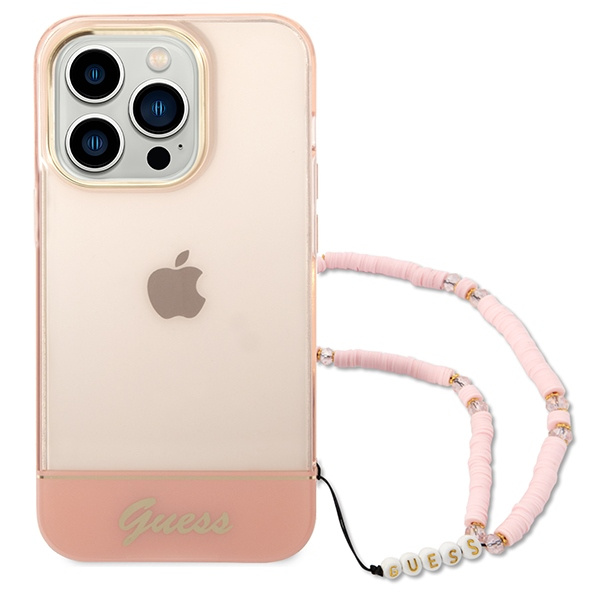 Etui GUESS Apple iPhone 14 Pro Translucent Pearl Strap Różowy Hardcase
