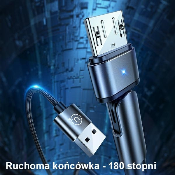 Kabel Pleciony USAMS USB MicroUSB U60 Obrotowy 2A 1m Zielony