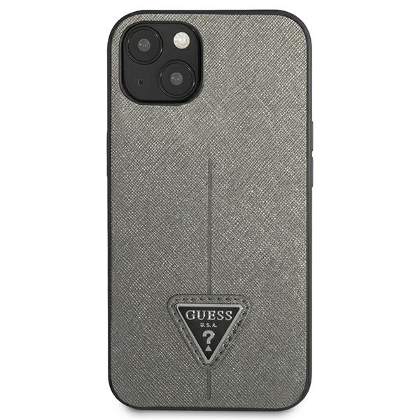 Etui GUESS Apple iPhone 14 Saffiano Triangle Logo Srebrny Hardcase