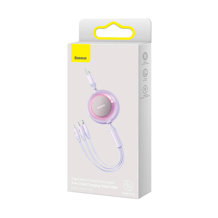 Baseus Bright Mirror 2 kabel przewód 3w1 USB Typ A - micro USB + Lightning + USB Typ C 3.5A 1.1m fioletowy (CAMJ010005)