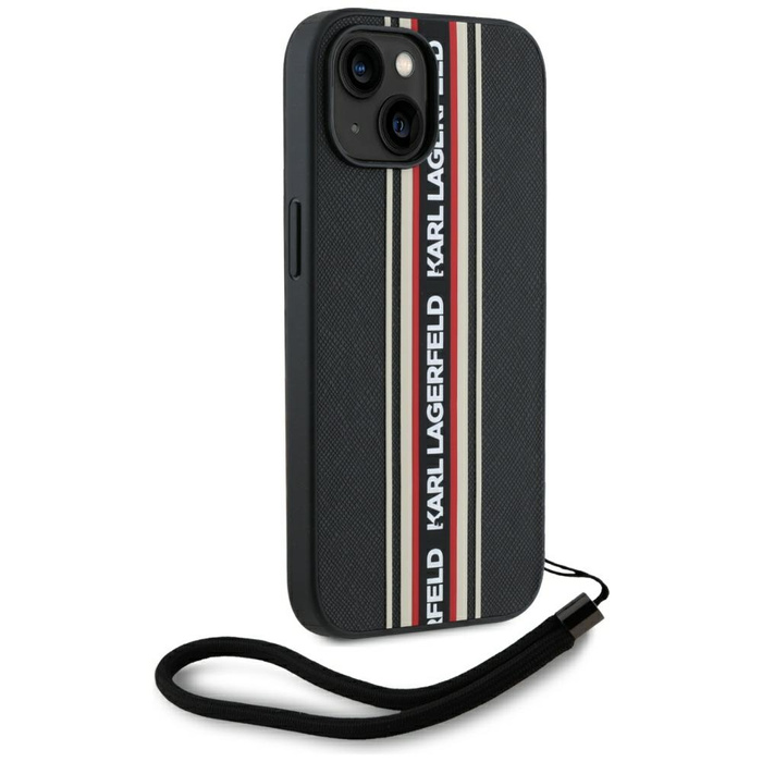 Etui Karl Lagerfeld Saffiano Athleisure  Stripes Cord do iPhone 15 czarno-czerwony