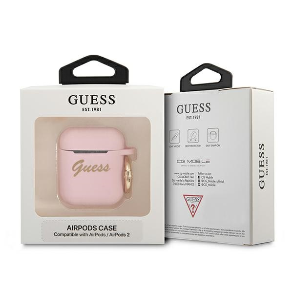 Etui GUESS Apple AirPods Silicone Vintage Script Różowy Case