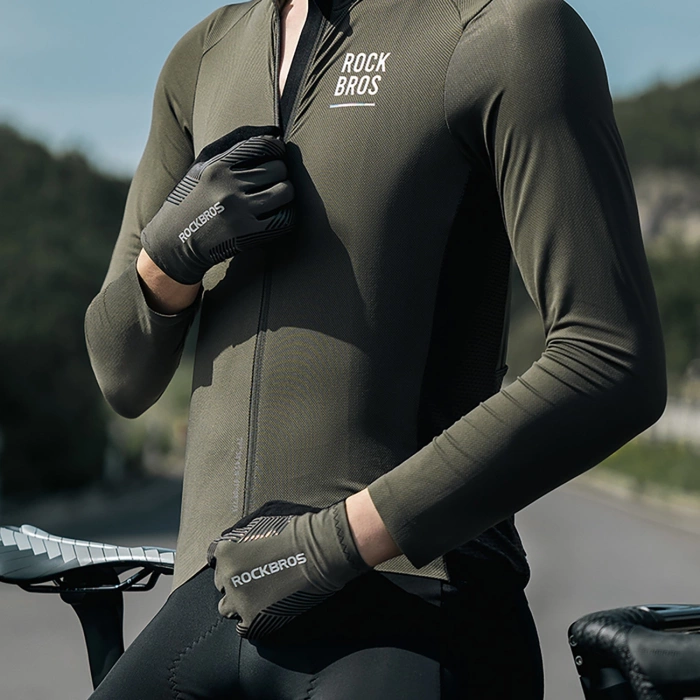 Rękawiczki rowerowe Rockbros wiosna/lato/jesień, pełne, rozmiar: L - czarne