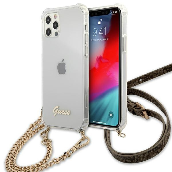 Etui GUESS Apple iPhone 12 12 Pro 4G Gold Chain Bezbarwny Hardcase