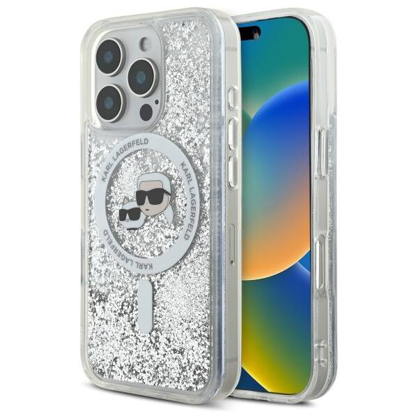 Etui Karl Lagerfeld iPhone 16 Pro Max 6.9" hardcase transparent Liquid Glitter Karl&Choupette Head Magsafe