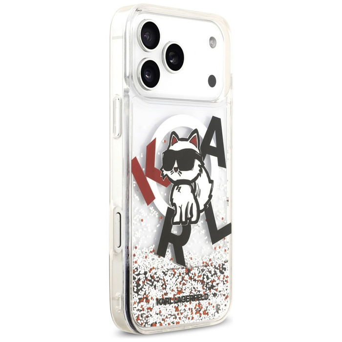 Etui Karl Lagerfeld Liquid Glitter       Choupette Logo MagSafe do iPhone 17 Pro Max przezroczysty