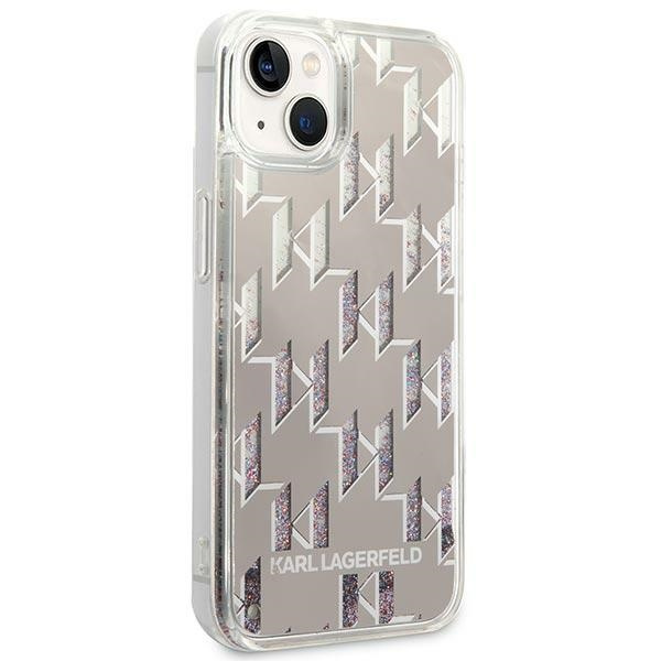 Etui KARL LAGERFELD Apple iPhone 14 Plus Liquid Glitter Monogram Srebrny Hardcase