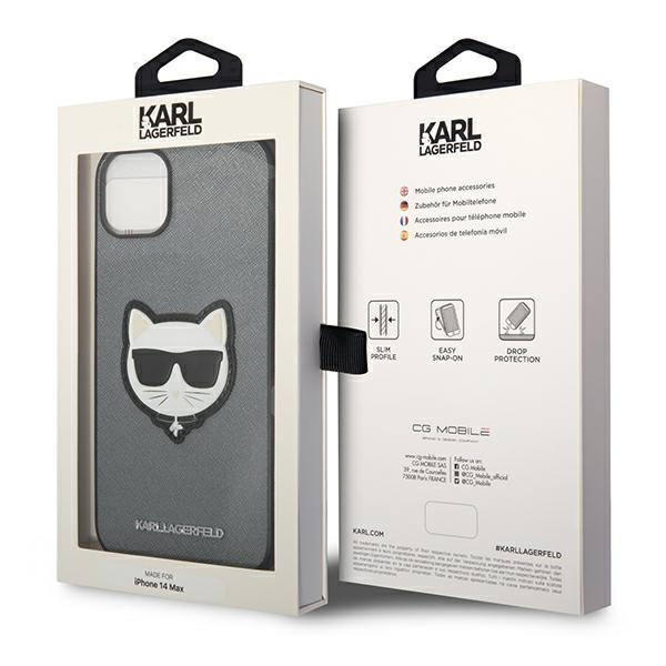Etui KARL LAGERFELD Apple iPhone 14 Plus Saffiano Choupette Head Patch Srebrny Hardcase