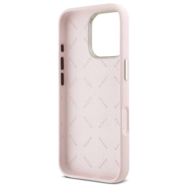 Etui Guess iPhone 16 Pro Max różowy/pink hardcase Silicone Script Metal Logo & Frame