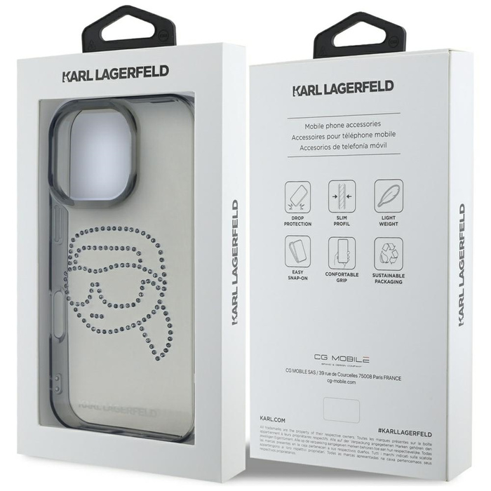 Etui Karl Lagerfeld IML Rhinestones Karl  Head do iPhone 16 Pro czarny