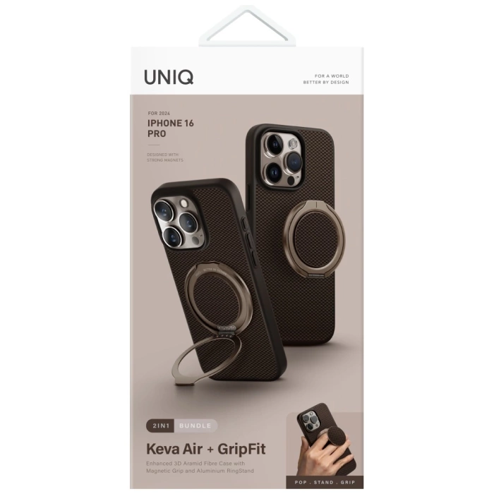 Etui UNIQ Keva Air do iPhone 16 Pro      Magclick Charging GripFit brązowy