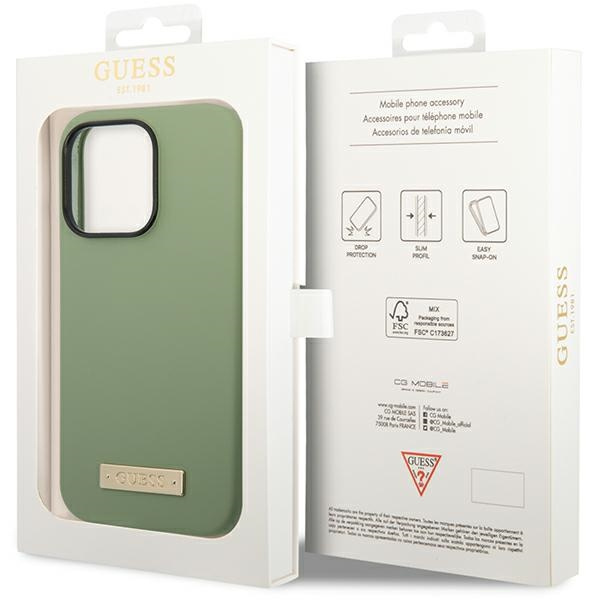 Etui Guess GUHMP14XSBPLA iPhone 14 Pro Max 6.7" zielony/khaki hard case Silicone Logo Plate MagSafe Case