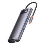 Baseus Metal Gleam Series stacja dokująca HUB 7 w 1 USB Typ C - 2 x HDMI /  3 x USB 3.2 Gen. 1 / 1 x Power Delivery / 1 x RJ-45 Ethernet szary (WKWG040113)