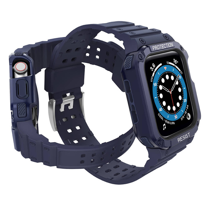 Protect Strap Band opaska z etui do Watch 7 / 6 / 5 / 4 / 3 / 2 / SE (45 / 44 / 42mm) obudowa pancerny pokrowiec na zegarek niebieski