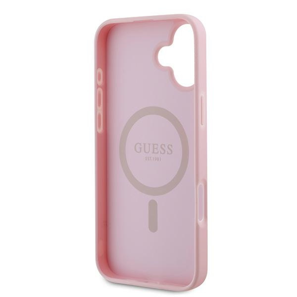 Etui Guess iPhone 16 Plus różowy/pink MagSafe PU Grained Gold Ring