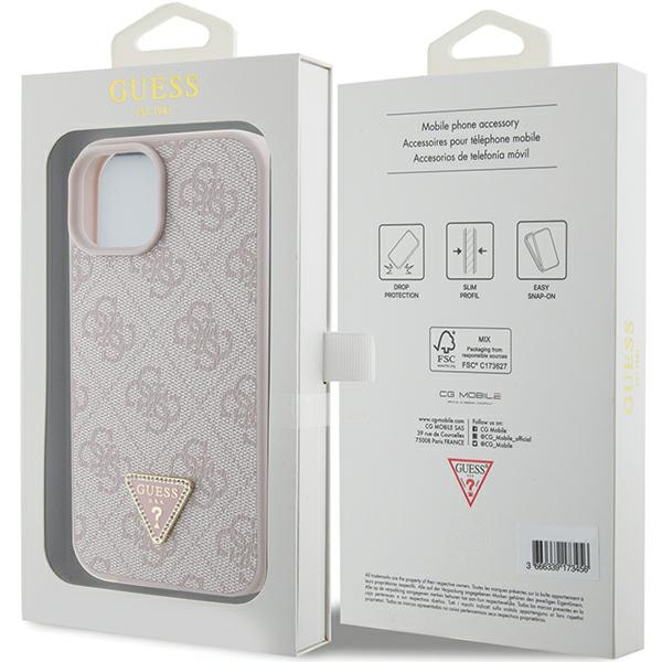 Etui Guess GUHCP15SP4TDPP iPhone 15 6.1" różowy/pink hardcase Leather 4G Triangle Strass