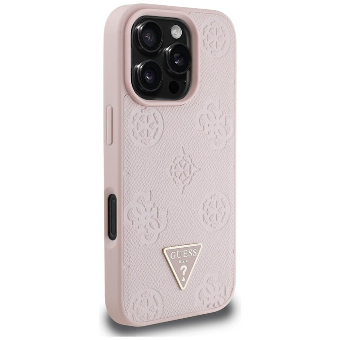 Etui Guess Grained Hot Stamp Peony       Triangle Logo MagSafe do iPhone 16 Pro różowy