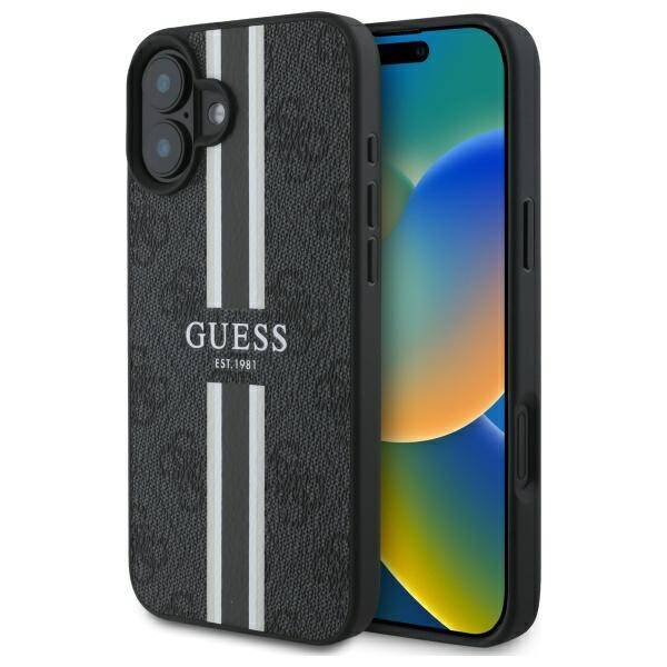 Etui Guess iPhone 16 6.1" czarny/black hardcase 4G Printed Stripes MagSafe