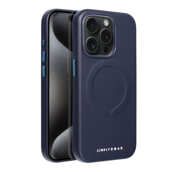 ROAR futerał LEATHER MAG kompatybilny z MagSafe do IPHONE 15 Pro Granatowy
