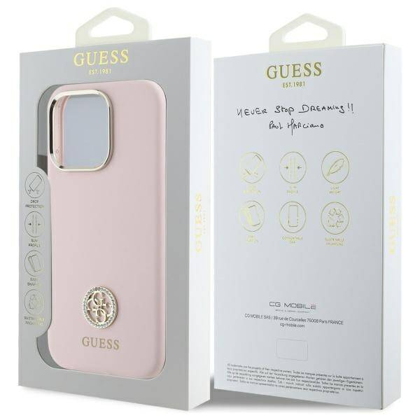 Etui Guess iPhone 16 Pro Max 6.9" jasnoróżowy/pink hardcase Silicone Logo Strass 4G