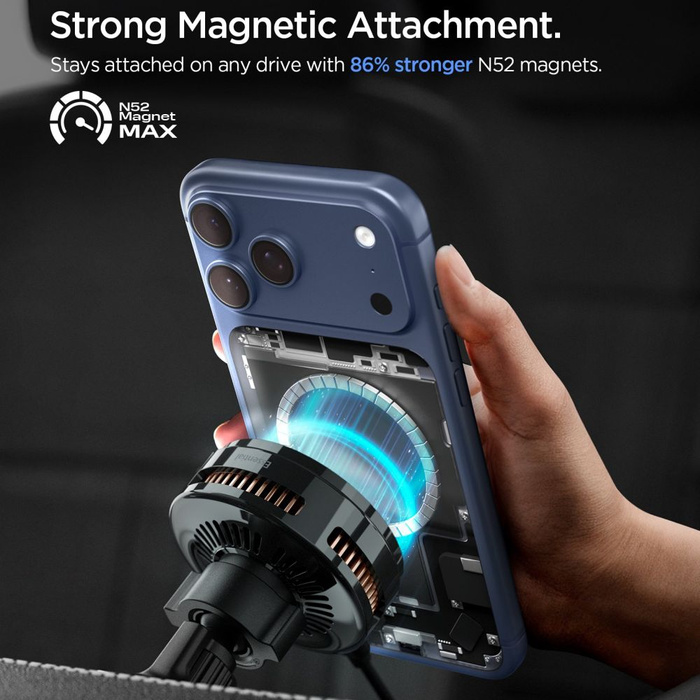 UCHWYT Z ŁADOWARKĄ BEZPRZEWODOWĄ SPIGEN ESSENTIAL EV25MFAQ Qi2.2 PELTIER MAGSAFE DO KRATKI NAWIEWU CZARNA