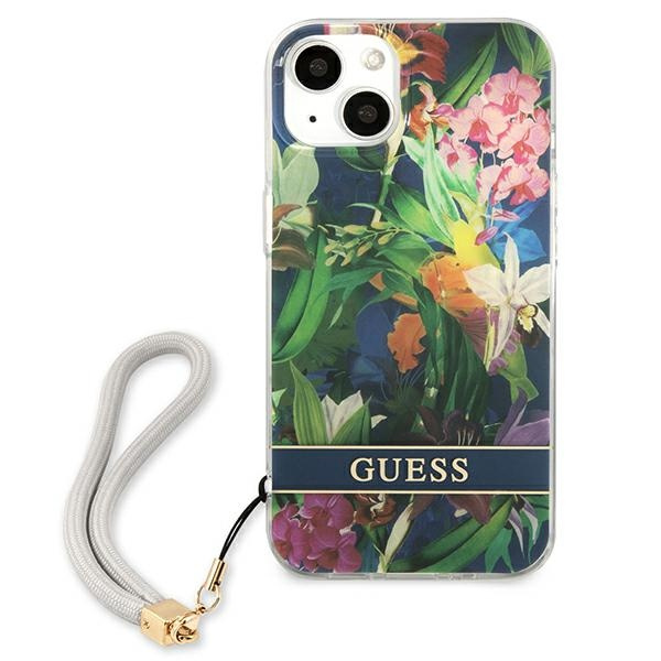 Etui GUESS Apple iPhone 13 Flower Strap Niebieski Hardcase