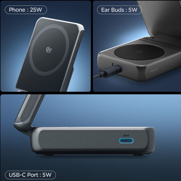 ŁADOWARKA BEZPRZEWODOWA SPIGEN ESSENTIAL EF302MOQ Qi2.2 2IN1 MAGSAFE MAGNETYCZNA CZARNA