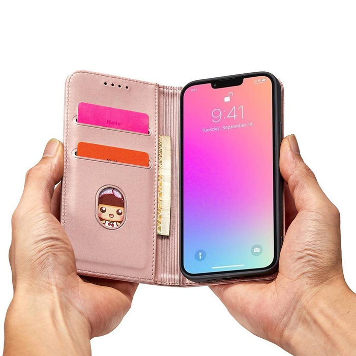 Magnet Card Case etui do iPhone 13 Pro pokrowiec portfel na karty kartę podstawka różowy